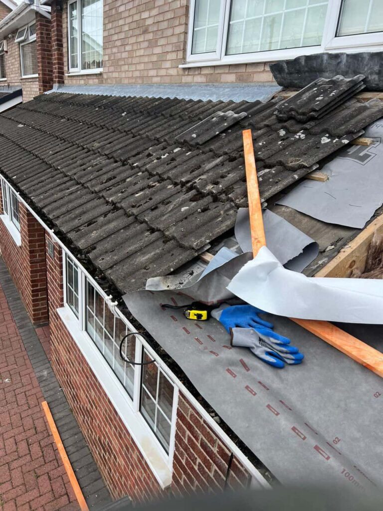 This is a photo of a pitched roof which is being repaired. The existing roof was leaking badly. Works carried out by Redhill Roofing Repairs